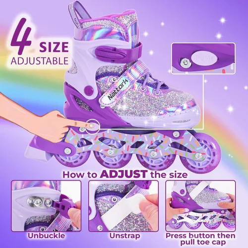 Miniatura 2 de Nattork Patines en línea para niños y niñas, patines ajustables con ruedas iluminadas para edades de 3 a 12 años, el mejor regalo de cumpleaños