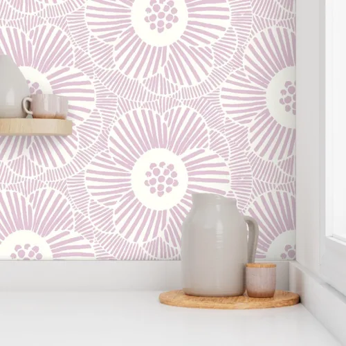 Miniatura 8 de Spoonflower Papel tapiz autoadhesivo de 6 x 2 pies - Florals Blooms Cream Mauve Flower Pale Home Flowers Midcentury Modern Custom Removable Wallpaper