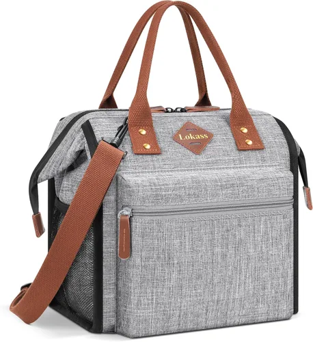 LOKASS Lonchera a prueba de fugas para mujeres, bolsa térmica aislante para almuerzo, bolsa térmica para almuerzo con correa de hombro extraíble