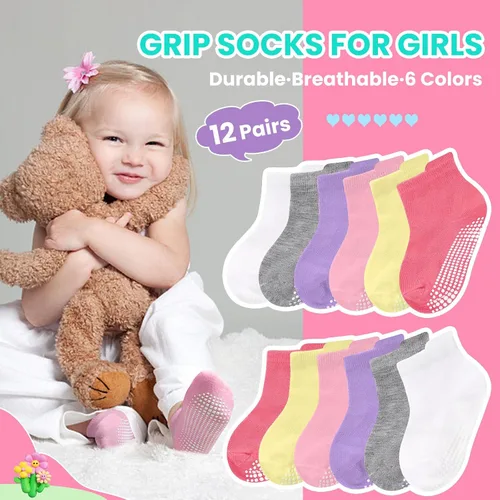 Miniatura 2 de HYCLES Calcetines para niña, 12 pares de calcetines antideslizantes para niñas de 1 a 7 años
