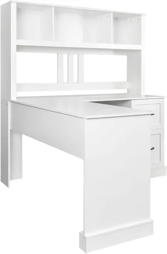 Miniatura 7 de Holaki Escritorio en forma de L, escritorio de computadora con cajones, estantería y gabinete, escritorio esquinero moderno, oficina en casa, mesa