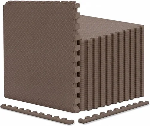 Miniatura 29 de Tangkula Alfombrillas de ejercicio de 12 azulejos con borde, tapetes protectores de espuma EVA antideslizantes, tapetes elásticos de juego