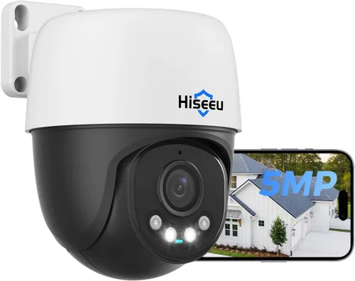 Miniatura 9 de Hiseeu Seguimiento automático + audio de 2 vías: cámara de seguridad con cable PoE de 5MP para exteriores, PTZ 300° Pan 90 Tilt Digital Zoom