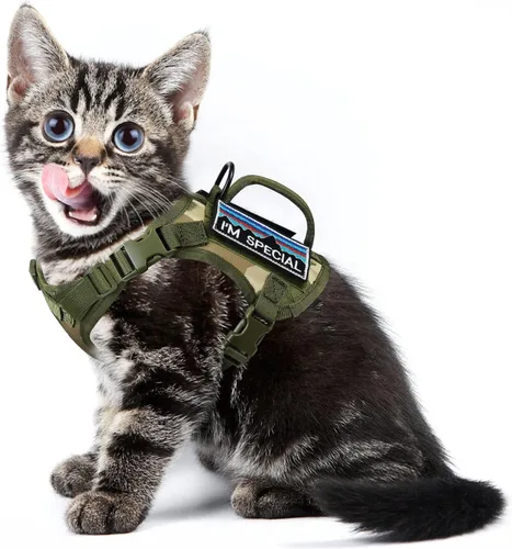 Miniatura 13 de Arnés táctico para caminar, chaleco ajustable a prueba de escapes para gatos grandes, chaleco transpirable de fácil control con asa, parches Molle