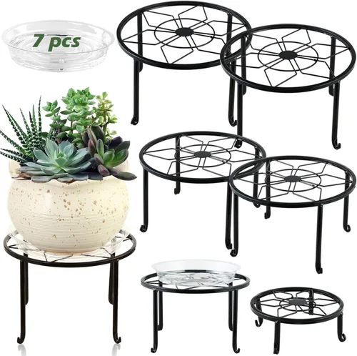 Miniatura 10 de Paquete de 6 soportes de metal grandes de 9 pulgadas para interiores y exteriores, soporte para plantas en maceta de hierro a prueba de óxido