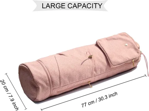 Miniatura 3 de ESVAN Bolsa para esterilla de yoga con múltiples bolsillos. Bolsa de transporte con cordón para esterilla de yoga, Pilates, ejercicio. Bolsa de Lino