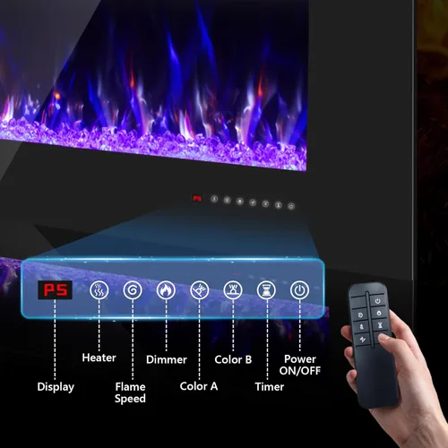 Miniatura 6 de Chimenea eléctrica de 36 pulgadas con cristal, inserto de chimeneas eléctricas, chimenea montada en la pared/empotrada con control remoto, llama