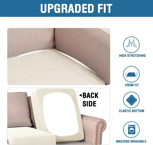 Miniatura 5 de H.VERSAILTEX Funda de cojín de asiento individual superelástica para sofá, juego de fundas de cojín de sofá, tela de sarga gruesa con textura Natural