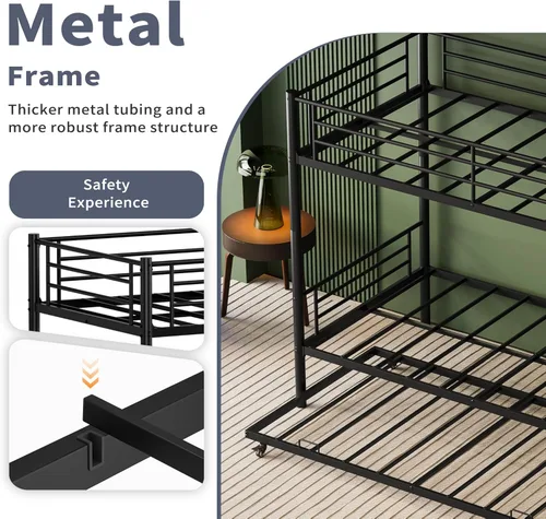 Miniatura 8 de Bellemave Litera de metal con nido, literas de tamaño individual sobre individual con barandilla y escalera para niños/adolescentes, adultos, se