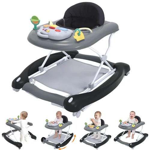 Andador de bebé plegable 5-en-1 de Pawtong - Balancín, centro de actividades, saltarín, asiento de caminador, andador con empuje - Ruedas traseras y