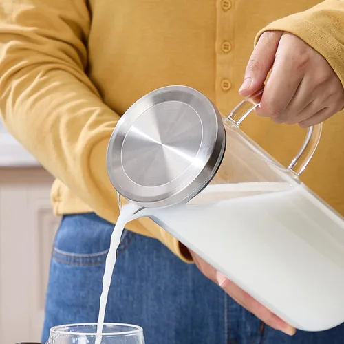 Miniatura 4 de Karafu Jarra de vidrio con asa y tapa, jarra de agua hecha a mano de 50 onzas para agua fría/caliente, té de limón helado y bebidas de jugo