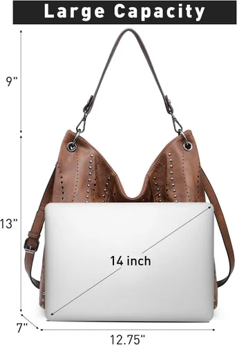 Miniatura 3 de VONMAY Monederos para mujer, bolsos de cuero vegano, grandes tachuelas para damas, bolsas hobo, bolso de mano, bolso de hombro