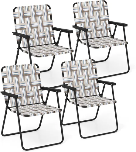 Silla de Playa Giantex para Adultos Pack de 4 - Silla de Camping con Estructura de Acero, Silla Director Plegable Ligera, Silla de Tela para Caqui