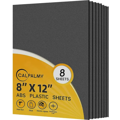 CALPALMY Paquete de 8 láminas de plástico ABS negro de 1/4 pulgadas (0.236 in) de grosor, hoja de ABS texturizada de 8 x 12 pulgadas, plástico