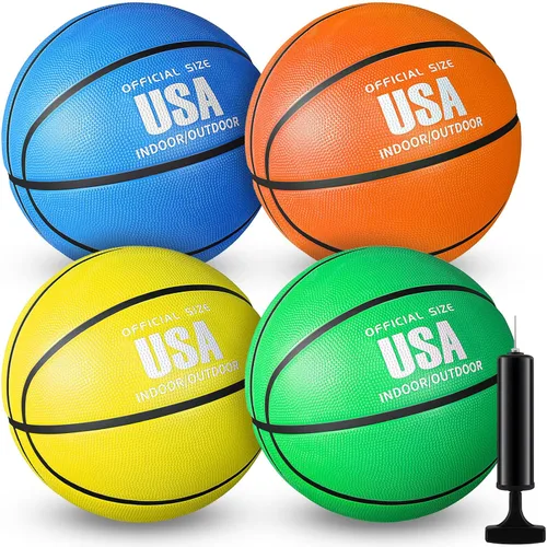Miniatura 8 de Libima 4 piezas de baloncesto de goma con bomba de tamaño oficial para interiores y exteriores, juego de baloncesto, práctica, entrenamiento