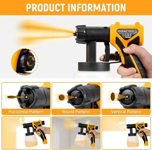 Miniatura 4 de Hoteche Pulverizador de pintura eléctrico HVLP de 700 W Contenedor de 27.1 fl oz, boquilla de 0.098 in, flujo de 33.8 fl oz/min, manguera de 9.8 ft