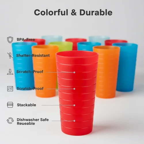 Miniatura 2 de AOYITE Vasos de plástico reutilizables de 22 onzas – Vasos duros irrompibles para niños, sin BPA, aptos para lavavajillas, juego de 12 vasos de agua