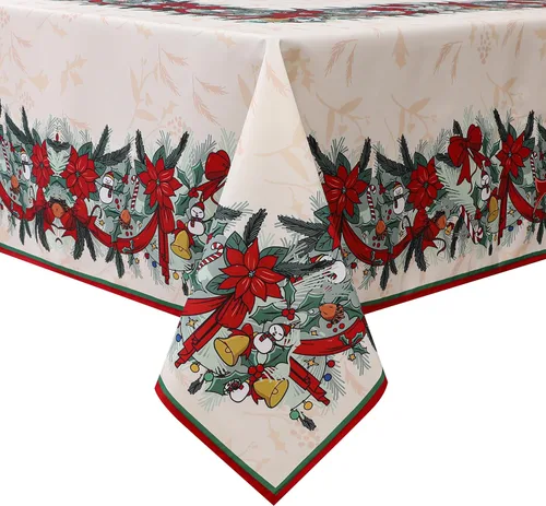 Miniatura 2 de Wewoch Mantel Navideño 60"x84" de Poliéster Resistente al Agua con Estampado de Campana Ideal para Decoración de Cocina Interior de Vacaciones