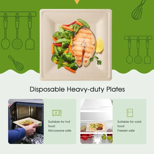 Miniatura 3 de ECOLipak Paquete de 125 Platos de Papel Cuadrados Compostables de 6 Pulgadas Desechables, Platos de Caña de Azúcar Biodegradables Ecológicos de Alta