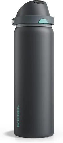 Miniatura 36 de ENCOOL Botella de agua aislada con popote, botella de agua de acero inoxidable con tapa de botón, a prueba de fugas y sin BPA, mantiene el frío Atún