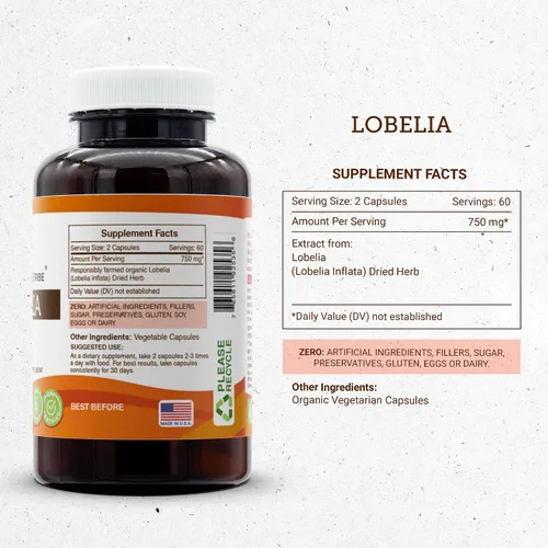 Miniatura 3 de Secrets of the Tribe Lobelia 120 cápsulas, 750 mg, Lobelia cultivada responsablemente (Lobelia Infla) hierba seca (120 cápsulas)