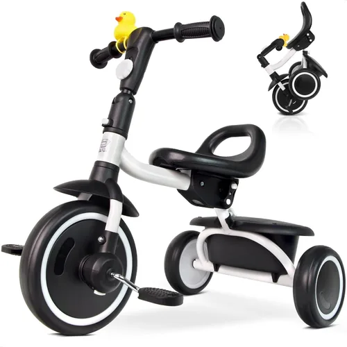 Miniatura 9 de RIDYEE Triciclo para niños pequeños de 18 meses a 5 años con mango de empuje extraíble, triciclos para niños de 3 a 5 años, ideal para familias