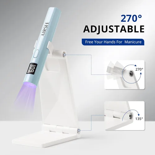 Miniatura 5 de AIRSEE Mini luz UV de mano con bolsa de almacenamiento y soporte, lámparas de uñas inalámbricas y portátiles, 2 temporizadores y pantalla LCD