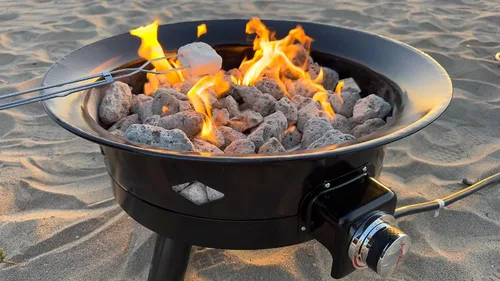Miniatura 13 de Flame King Cuenco portátil para fogata de propano sin humo, 24 pulgadas, 58 K BTU con escala de agarre de propano, autoencendedor, cubierta