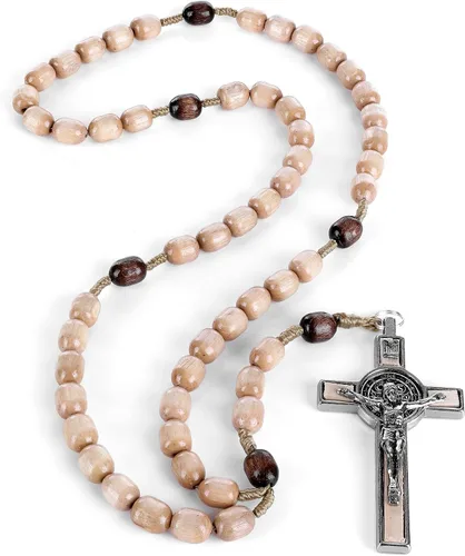 Miniatura 2 de SANCTUM VERITAS Collar de rosario genuino hecho en Italia bendecido por el Papa Francisco San Benito Medalla Cruz perfecto para espejo de coche