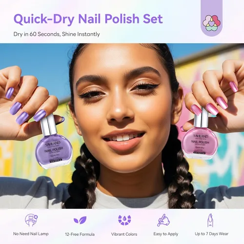Miniatura 7 de SAVILAND Juego de esmaltes de uñas de secado rápido: 12 piezas de esmalte de uñas de 12 unidades sin 12 colores metálicos de esmalte de uñas
