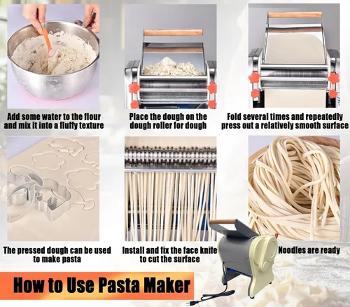 Miniatura 8 de Máquina eléctrica comercial para hacer pasta, máquina para hacer fideos, rodillo de prensa de masa de pasta, acero inoxidable, máquina automática