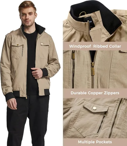 Miniatura 6 de Wantdo Chamarra rompevientos para hombre con cuello de algodón para hombre.