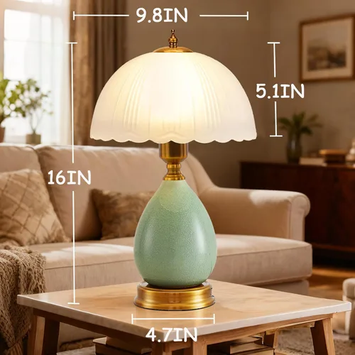 Miniatura 2 de Lámpara de mesa de cerámica vintage para sala de estar, lámpara verde moderna de 16 pulgadas para dormitorio, lámpara de mesita de noche retro