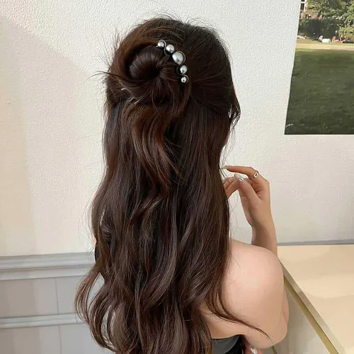 Miniatura 3 de 2 horquillas de pelo en forma de U de perlas para el cabello nupcial, peine lateral de moda, elegante horquilla de metal, pinzas para el cabello