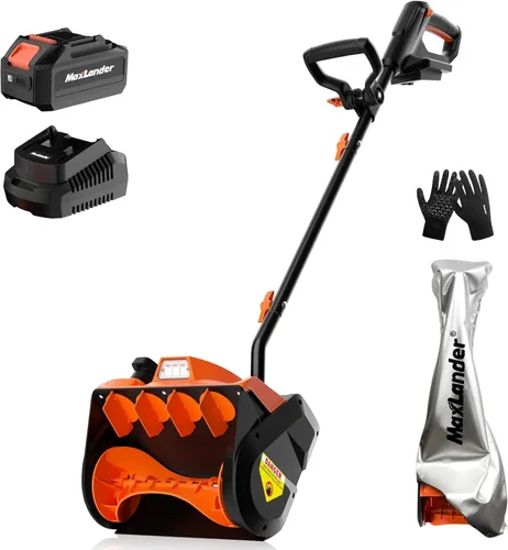 MAXLANDER Pala de nieve eléctrica inalámbrica, soplador de nieve inalámbrico de 20 V y 12 pulgadas, pala de nieve con placa direccional y luces LED