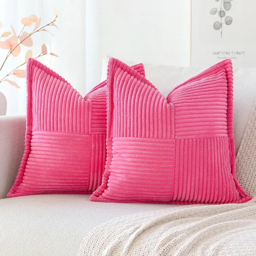 Miniatura 11 de OTOSTAR Juego de 2 fundas de almohada de pana con empalme, súper suaves, estilo bohemio, a rayas, decorativas, con textura, para sofá, cama, sala