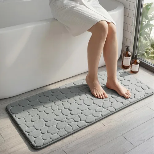 Miniatura 10 de YIHOUSE - Alfombra de espuma viscoelástica para pasillo, alfombras de baño con patrón de adoquín, superabsorbentes, alfombras de baño lavables a