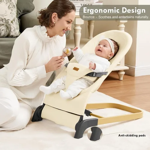 Miniatura 2 de Mecedora plegable para bebé, asiento de bebé con 3 alturas ajustables, balancín portátil para recién nacido, asiento ergonómico para rebote natural