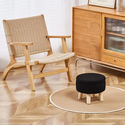 Miniatura 6 de Wimarsbon Otomana de almacenamiento, moderno reposapiés redondo con asiento acolchado suave, reposapiés de terciopelo teddy con patas de madera