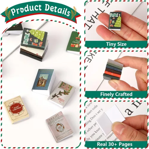 Miniatura 3 de Libros Mini de Navidad, 24 piezas de libros en miniatura 1:12, libros pequeños para accesorios de casa de muñecas, cosas mini de Navidad