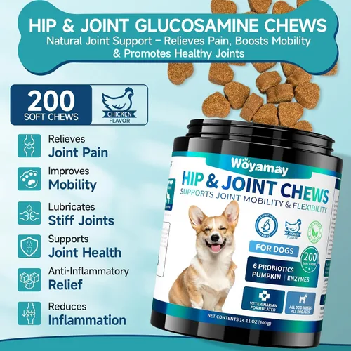 Miniatura 3 de Glucosamina para perros, 200 unidades de suplemento de cadera y articulaciones de perro con MSM, condroitina, vitaminas C y E, suplemento
