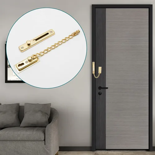 Miniatura 6 de Bonsicoky Paquete de 2 cerraduras de cadena de puerta con resorte, protector de cadena de seguridad de acero inoxidable, cerradura de prensa Oro