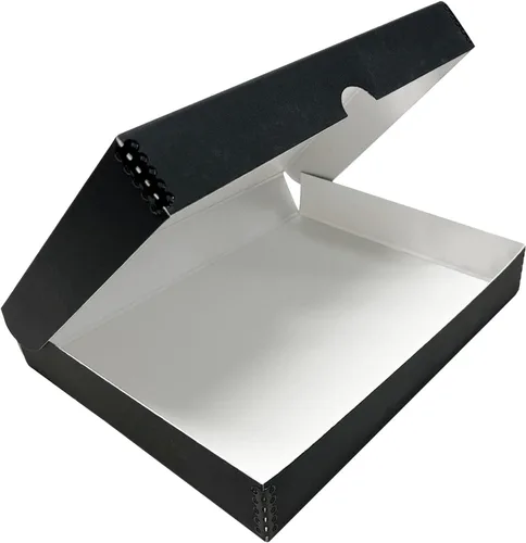 Lineco Caja de almacenamiento tipo folio, diseño de concha, 11 x 14 x 1.75 pulgadas, cartón de archivo, conserva fotos, tarjetas, revistas, Negro