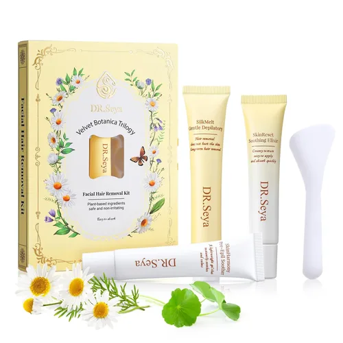 Crema depilatoria facial para mujeres, sin dolor, sin afeitar, kit de cremas depilatorias con raspado para piel sensible, suero calmante, crema Cara
