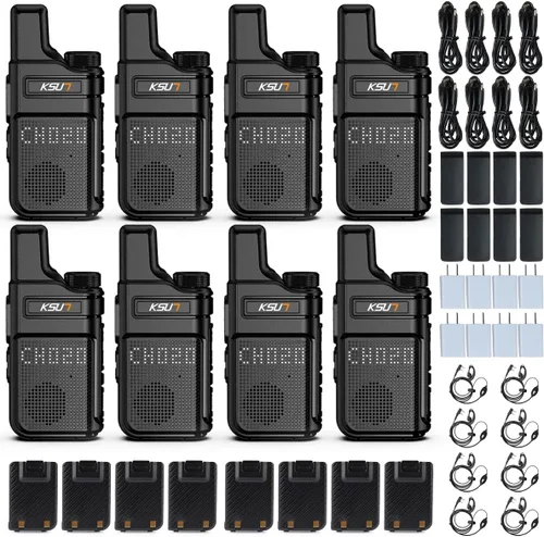Miniatura 11 de KSUN Walkie Talkies con auricular y micrófono 22 canales resistente a las caídas, mini pantalla de largo alcance VOX 4000mAh batería recargable