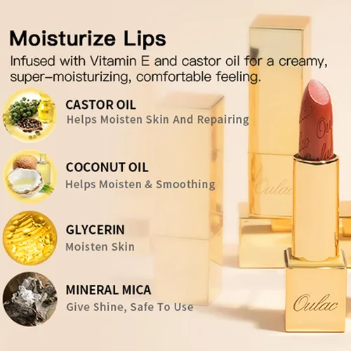 Miniatura 6 de Oulac Juego de pintalabios naranja metálico para mujer, color de labios de alto rendimiento con fórmula hidratante, belleza vegana, cobertura