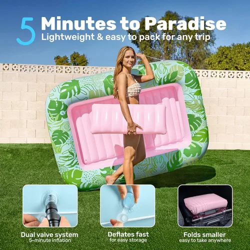 Miniatura 6 de Flotador inflable para piscina de bronceado Sloosh, 70" x 46" flotadores de piscina para adultos con almohada, balsa de tina de bronceado de 4 en 1