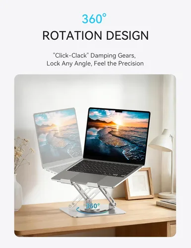 Miniatura 4 de SOUNDANCE Soporte para laptop con base giratoria de 360°, elevador ergonómico para computadora para escritorio, altura ajustable multiángulo, Gris