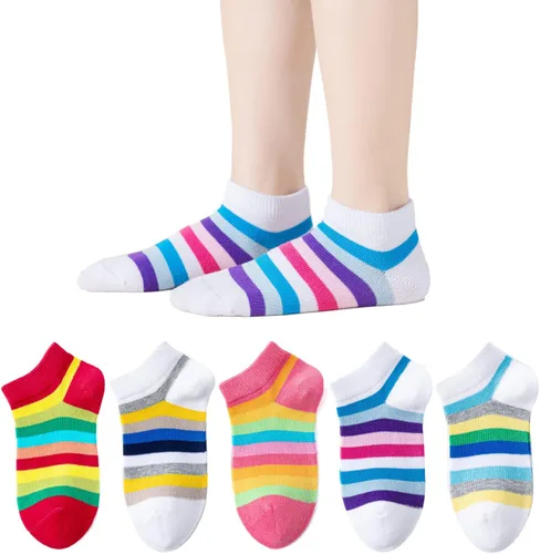 Miniatura 20 de EPEIUS Paquete de 5 calcetines sin costuras con rayas arcoíris para niños y niñas