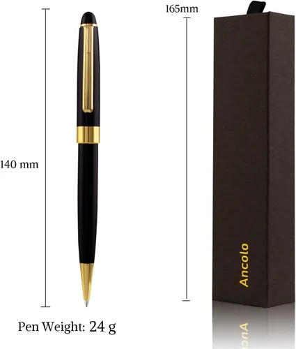 Miniatura 5 de Ancolo Bolígrafo negro, tinta negra a granel, punta media de 0.039 pulgadas (0.039 in), escritura suave, bolígrafos negros y dorados para hombres